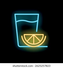 Neon sign depicting a refreshing drink with a slice of lemon, perfect for bars and restaurants