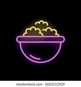Neon sign depicting a steaming bowl of food, perfect for restaurants and food businesses