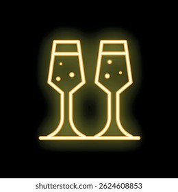 Neon sign depicting two champagne flutes filled with sparkling champagne, creating a festive and celebratory atmosphere