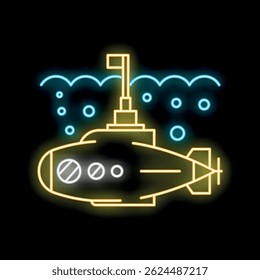 Neon sign depicting a yellow submarine navigating underwater with its periscope above the surface