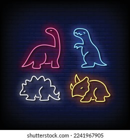 neon sign dinosaurs with brick wall background vector illustration svg