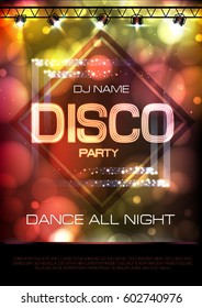 Neon sign. Disco party poster