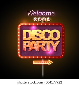 Neon sign disco party welcome