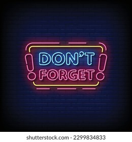 Neon Sign dont forget with brick wall background vector