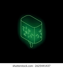 Neon sign of electric car charger glowing green, symbolizing green energy and eco friendly charging solutions