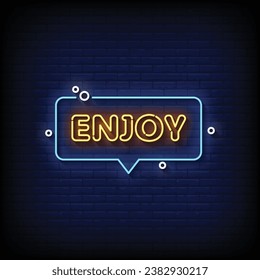 Neon Sign enjoy with brick wall background vector