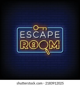 Neon Sign escape room with Brick Wall Background Vector