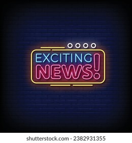 Neon Sign exciting news with brick wall background vector