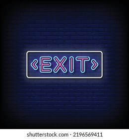 Neon Sign exit with Brick Wall Background vector