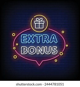 Neon Sign extra bonus with brick wall background vector