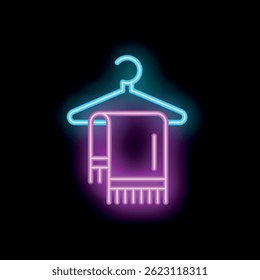 Neon sign of a fashionable winter scarf hanging on a hanger
