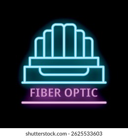 Sinal de néon de cabo de fibra óptica azul e rosa brilhante no fundo preto