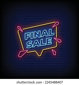 neon sign final sale with brick wall background vector illustration