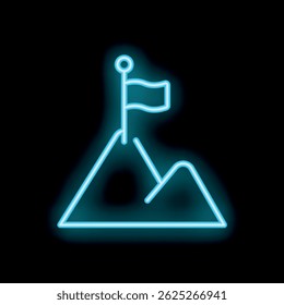 Neon sign of a flag waving on the top of a mountain symbolizing reaching your goals