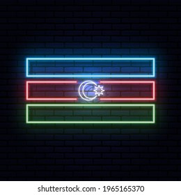 Neon sign in the form of the flag of Azerbaijan. Against the background of a brick wall with a shadow. for the design of tourist or patriotic themes. Blue Red Green White colors.