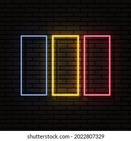 Neon sign in the form of the flag of Chad. Against the background of a brick wall with a shadow. For the design of tourist or patriotic themes. The African continent