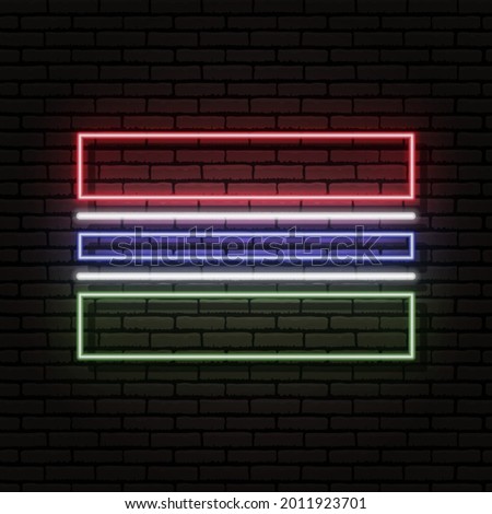 Neon sign in the form of the flag of Gambia. Against the background of a brick wall with a shadow. For the design of tourist or patriotic themes. The African continent