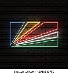 Neon signiert in Form der Flagge der Seychellen. Auf dem Hintergrund einer Ziegelwand mit Schatten. Für die Gestaltung von touristischen oder patriotischen Themen. Der afrikanische Kontinent