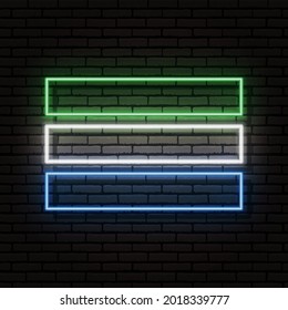 Neon sign in the form of the flag of Sierra Leone. Against the background of a brick wall with a shadow. For the design of tourist or patriotic themes. The African continent