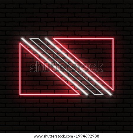 Neon sign in the form of the flag of Trinidad and Tobago. Against the background of a brick wall with a shadow. For the design of tourist or patriotic themes. North America