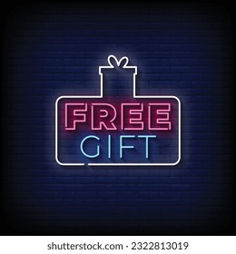 Neon Sign free gift with brick wall background vector