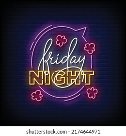 Neon Sign Friday Night With Brick Wall Background Vector