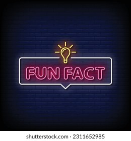Neon Sign fun fact with brick wall background vector