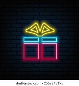 Neon sign of a gift box with a bow on top.