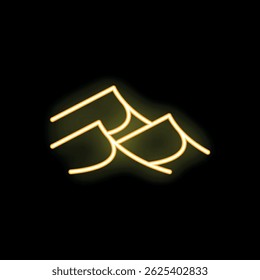 Neon sign is glowing yellow and depicting three mountains on a black background