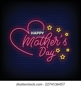 Neon Sign happy mother day with brick wall background vector