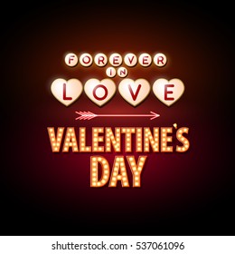 Neon sign. Happy Valentine`s day typography background.