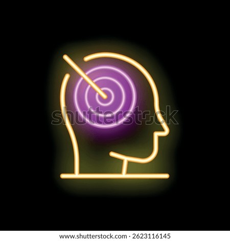 Neon sign of a head with a target representing a focused mind and achieving goals