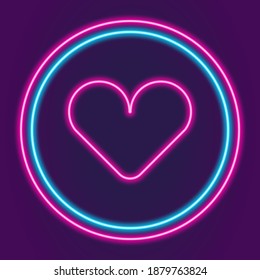 neón firma el corazón en un círculo. Ilustración del vector