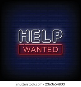 Neon Sign help wanted with brick wall background vector