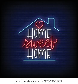 neon sign home sweet home with brick wall background vector illustration