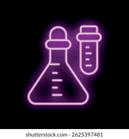 Neon sign icon of laboratory glassware including an erlenmeyer flask and a test tube