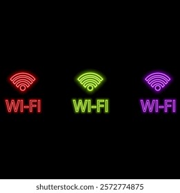 Neon Sign Illuminated Vector Internet Wi-Fi. neon style..