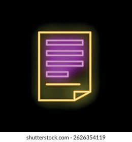 Neon sign illuminating a document with text and a signature