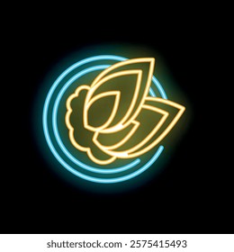 Neon sign illuminating a flower with large petals, bringing a touch of color and nature to a dark background