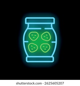 Neon sign illuminating a jar of delicious pickles, perfect for food related designs