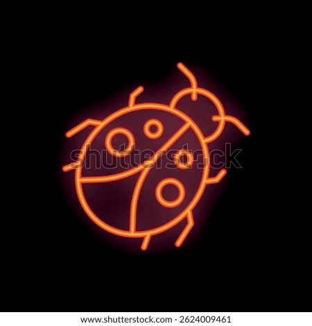 Neon sign illuminating a ladybug in red and orange on a black background