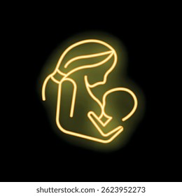 Neon sign illuminating a mother breastfeeding her baby, symbolizing motherhood and nourishment