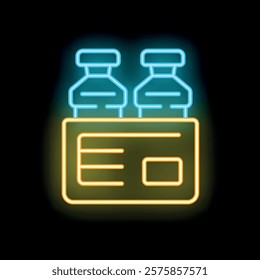 Neon sign illuminating a water cooler for office with bottles on top