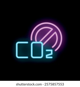 Neon sign illustrating the concept of co2 emissions being banned, with a bright, colorful design