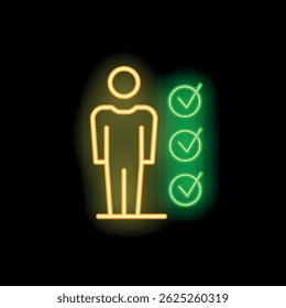 Neon sign illustrating a concept of successful completion, achievement, and positive evaluation