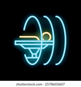 Neon sign illustrating the functioning of a magnetic resonance imaging scanner with a patient undergoing a scan