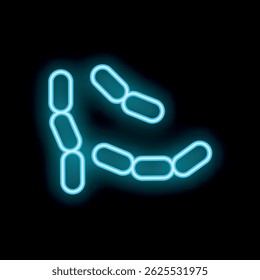 Neon sign illustrating glowing blue bacteria on a black background