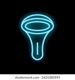 Neon sign illustrating a handheld barcode scanner glowing blue against a dark background