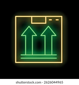 Neon sign illustrating the internationally recognized symbol for this side up, commonly found on packages and boxes