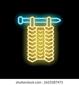 Neon sign illustrating knitting on a needle, evoking creativity, craft, and handiwork